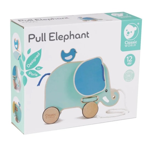 Pull Elephant Wooden Toy by Classic World NIB plus Ogobolli - Picture 2 of 11